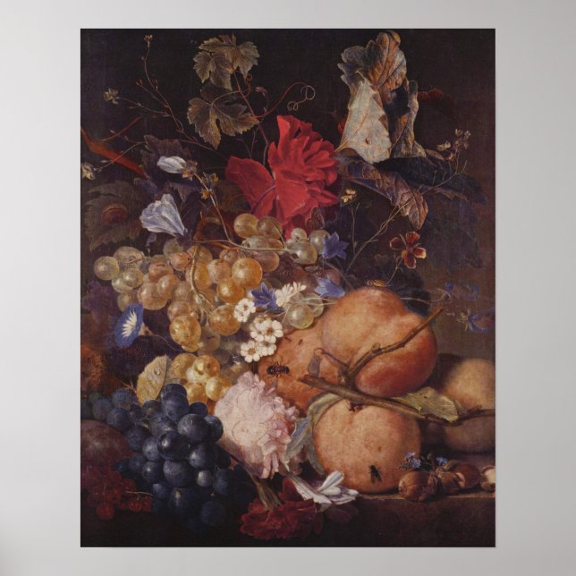 Früchte, Blume und Insekten von Jan van Huysum Poster (Vorne)