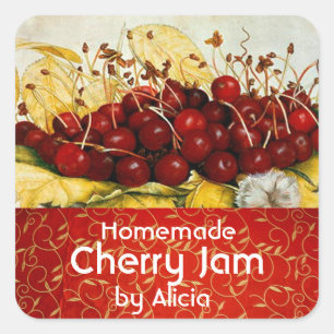 FRÜCHTE DER SAISON, CHERRY JAM Preserve Jar Quadratischer Aufkleber