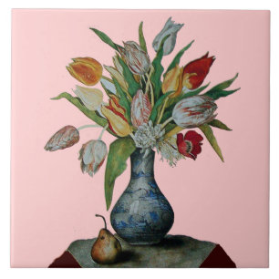 FRÜCHTE DER SAISON / TULPEN IN VASE UND BIRNE FLIESE