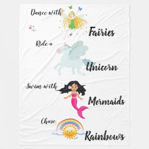 Früchte, Einhorne, Meerjungfrauen und Regenbogen Fleecedecke