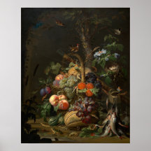 Früchte, Fisch, Nest - Abraham Mignon Kunstposter
