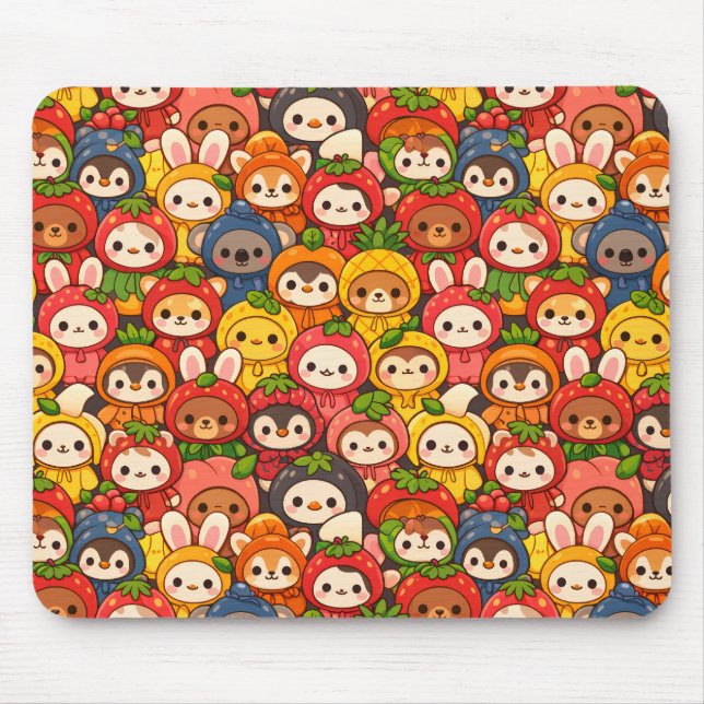 Früchte-Freunde-Parade | Niedliche Tier Chibi Mousepad (Vorne)