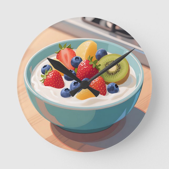 Früchte-Joghurt-Schale Runde Wanduhr (Vorderseite)