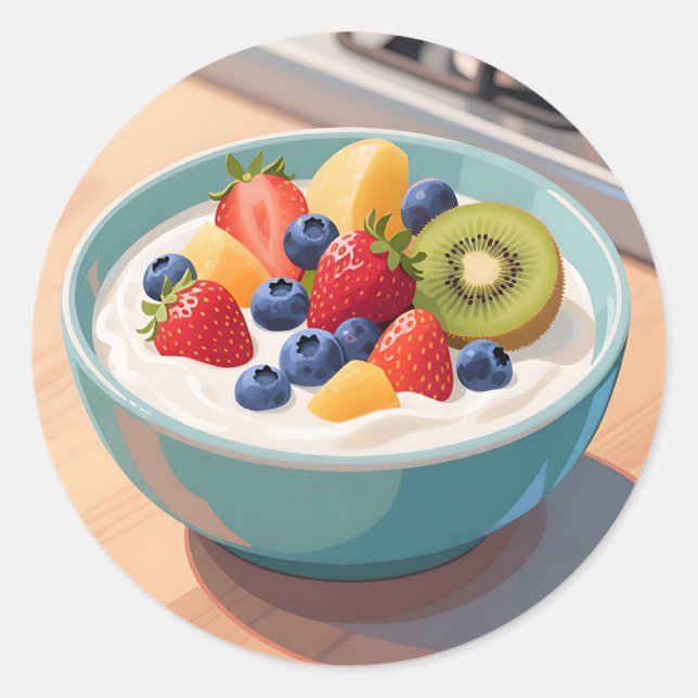Früchte-Joghurt-Schale Runder Aufkleber (Vorderseite)