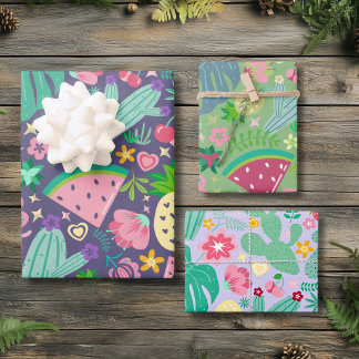 Früchte & Kaktus Süße Botanische Wüstenblüte Geschenkpapier Set