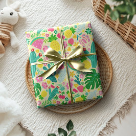 Früchte & Kaktus Tropical Festival Sanftes Gelb Geschenkpapier