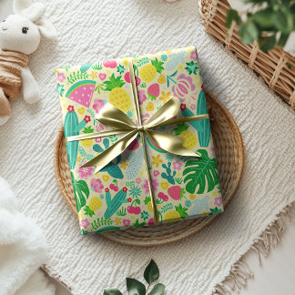 Früchte & Kaktus Tropical Festival Sanftes Gelb Geschenkpapier