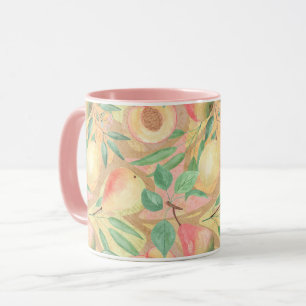 Früchte, Pfirsiche, Birnen, Zitronen, Aquarell Tasse