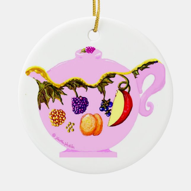 Früchte und Blätter Muster Teekanne & Teacup Ornam Keramik Ornament (Vorne)