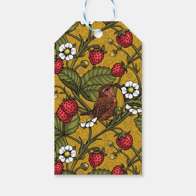 Früchte und Erdbeeren auf Mustrard Geschenkanhänger (Vorderseite)
