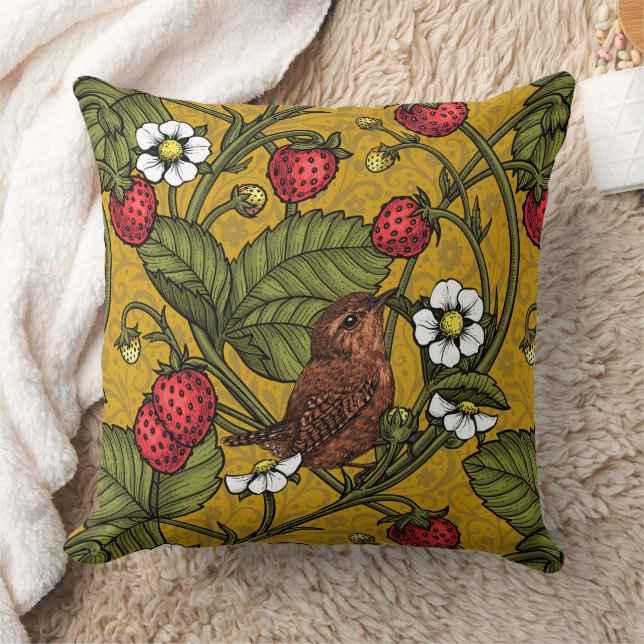 Früchte und Erdbeeren auf Mustrard Kissen (Decke)