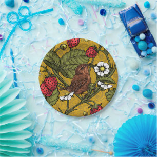 Früchte und Erdbeeren auf Mustrard Pappteller