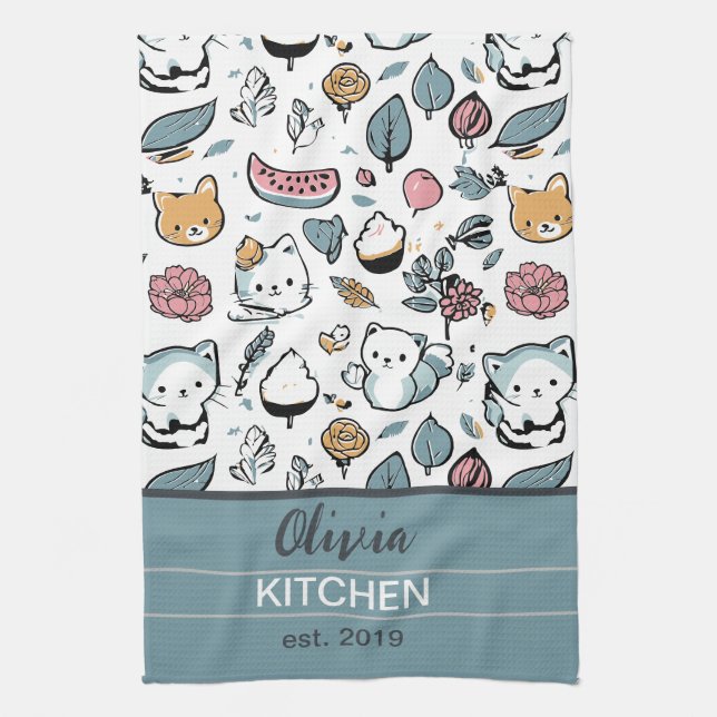 Früchte und Katzen Geschirrtuch (Vertikal)