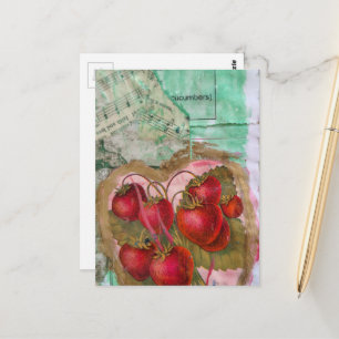 Früchte Vintage Erdbeeren Mixed Media Collage Postkarte