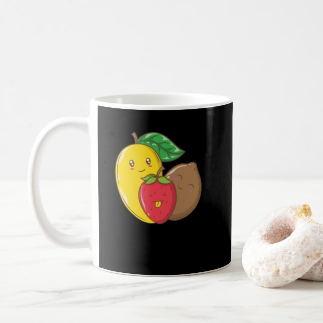 Früchtemix mit Mango, Erdbeere und Kiwi Kaffeetasse (Mit Donut)