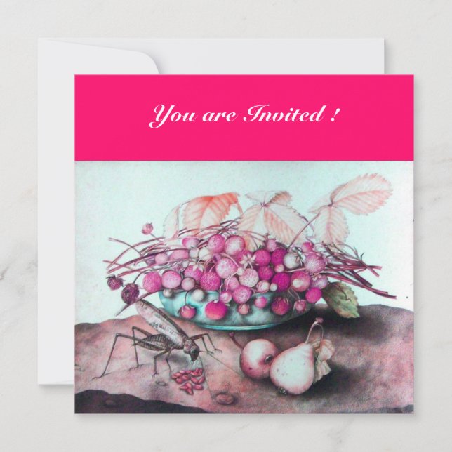 FRUCHTEN DER SAISON / STRAWBERRIES, PEARS Fuchsia  Einladung (Vorderseite)