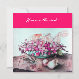 FRUCHTEN DER SAISON / STRAWBERRIES, PEARS Fuchsia  Einladung