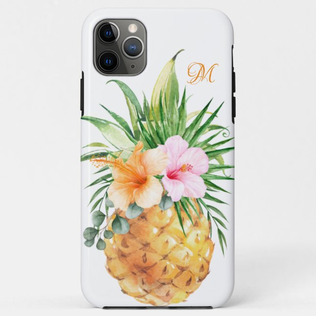 Fruchtige Ananas und Hibiskus mit Monogramm Case-Mate iPhone Hülle (Rückseite)