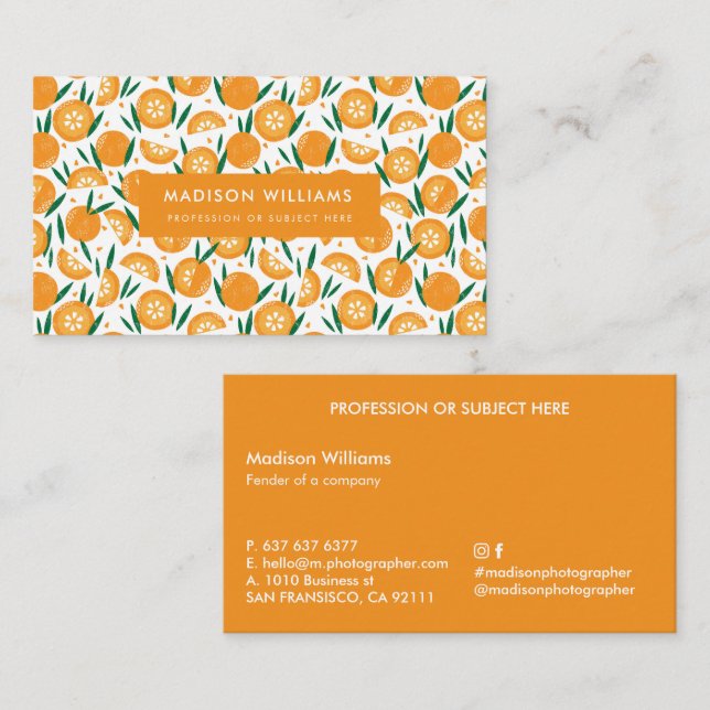 Fruchtige stilvolle Trendy Modern Business Card Visitenkarte (Vorne/Hinten)
