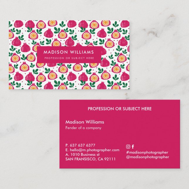 Fruchtige stilvolle Trendy Modern Business Card Visitenkarte (Vorne/Hinten)