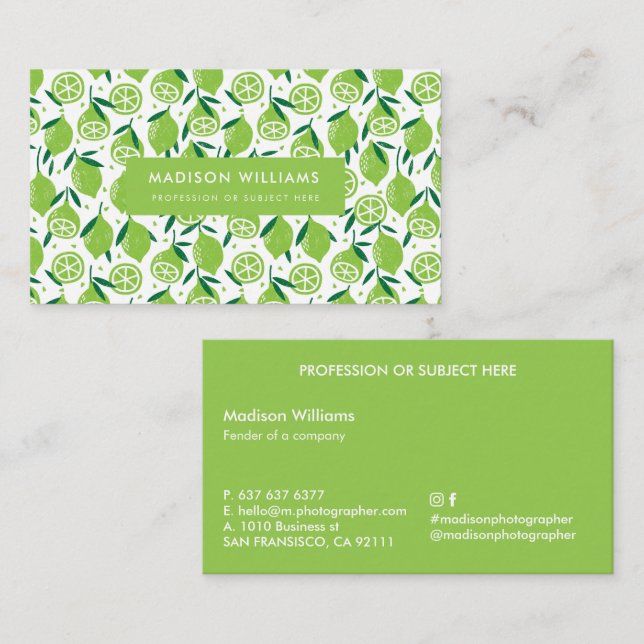 Fruchtige stilvolle Trendy Modern Business Card Visitenkarte (Vorne/Hinten)