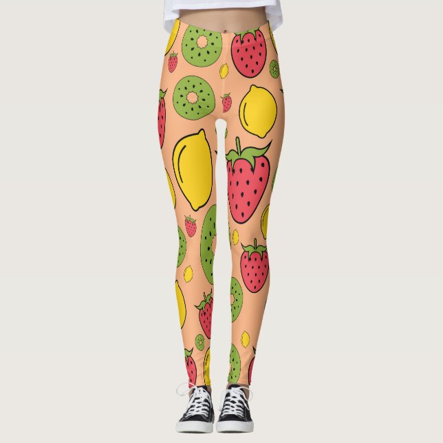 Fruchtige Tapete: Erdbeeren, Zitronen, Kiwis. Leggings (Vorderseite)