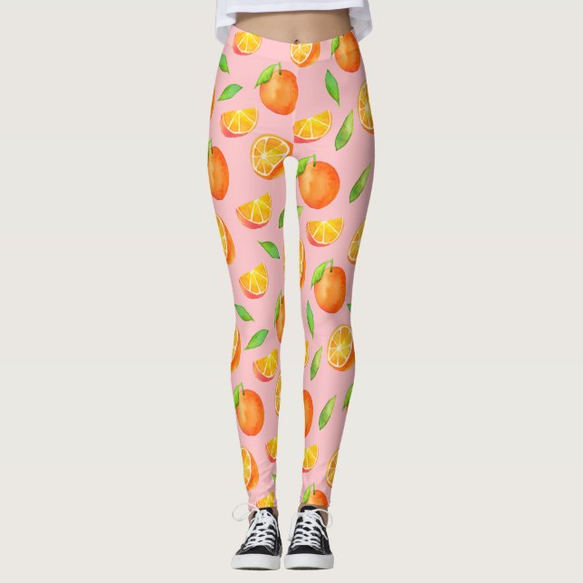 Fruchtiges Aquarell-Orangen-Muster Leggings (Vorderseite)