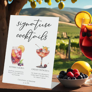 Früchtiges Hochzeits-Signature-Cocktails-Menü Sockelschild
