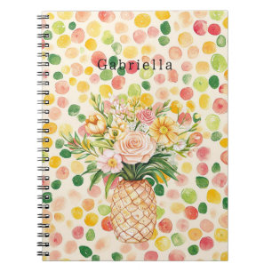 Fruchtiges Pink Grün Gelb Ananas Blumig Notizblock