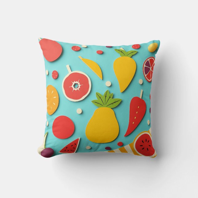 Fruchtkollage im Stil der 1960er Jahre Kissen (Vorderseite)
