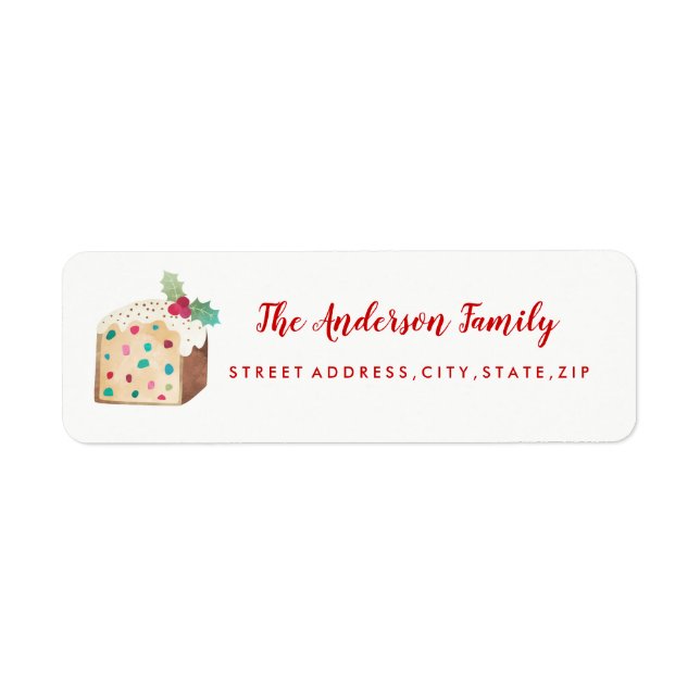 Fruchtkuchen-Weihnachts-Rücksende-Adressetikett (Vorne)