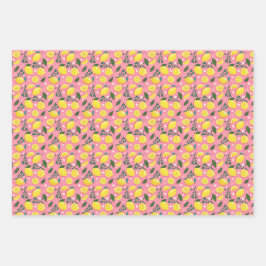 Fruchtlemonen auf hellrosa, lilac und Sky Blue Geschenkpapier Set