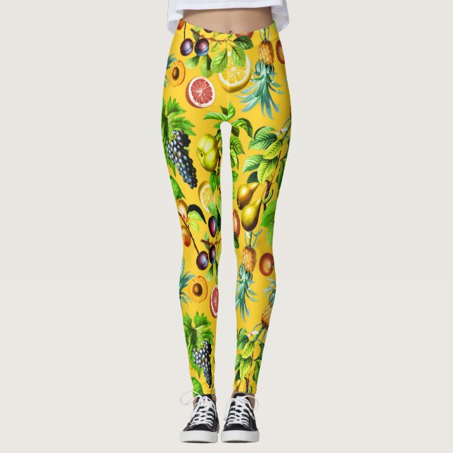 Fruchtmuster auf gelbem Hintergrund Leggings (Vorderseite)