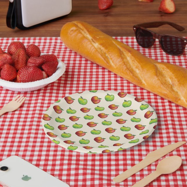 Fruchtmuster aus rotem und grünem Apfel Pappteller (Picknick)