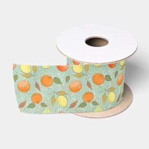 Fruchtmuster mit Zitronen, Orangen Satinband
