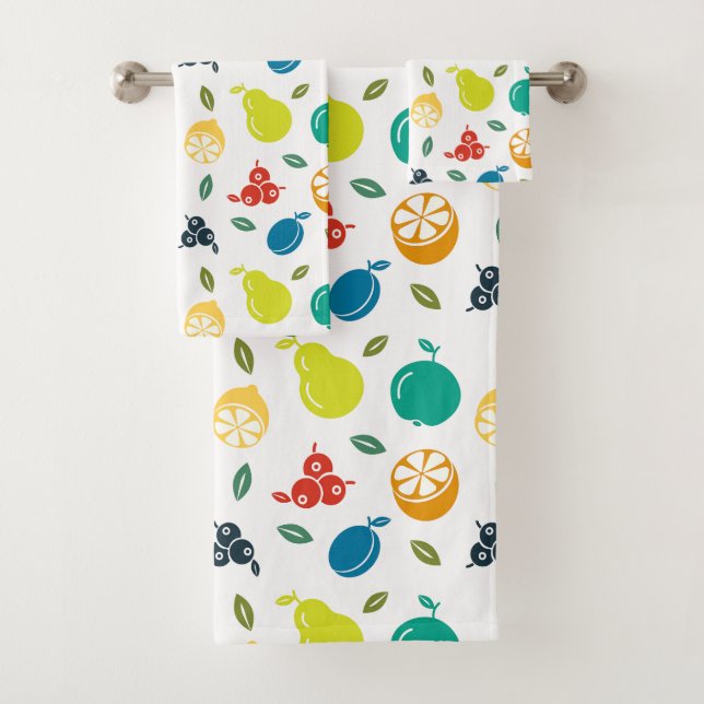 Fruchtmuster, Pflaume, Orange, Zitrone, Birne, Apf Badhandtuch Set (Insitu)