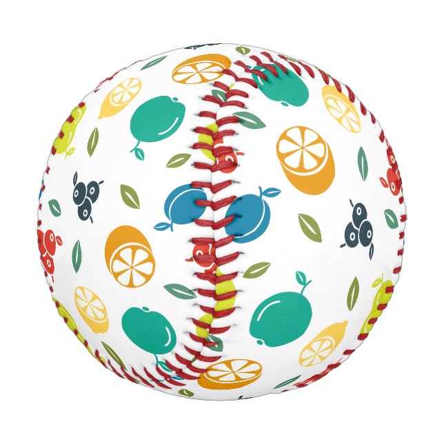Fruchtmuster, Pflaume, Orange, Zitrone, Birne, Apf Baseball (Schrägansicht)
