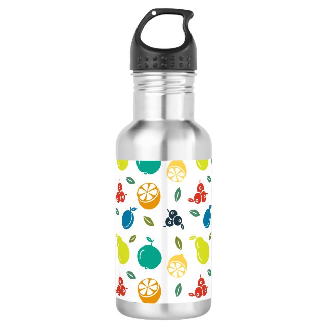 Fruchtmuster, Pflaume, Orange, Zitrone, Birne, Apf Edelstahlflasche (Vorderseite)