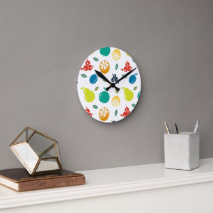 Fruchtmuster, Pflaume, Orange, Zitrone, Birne, Apf Runde Wanduhr