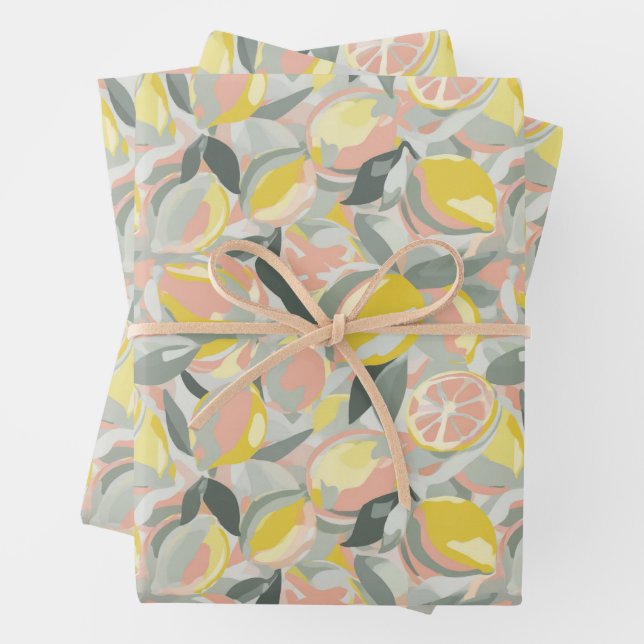 Fruchtmuster  |  Rosa Grau Geschenkpapier Set (Beispiel)