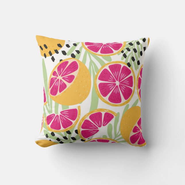 Fruchtnahtloses Muster, Grapefruits mit tropischem Kissen (Vorderseite)