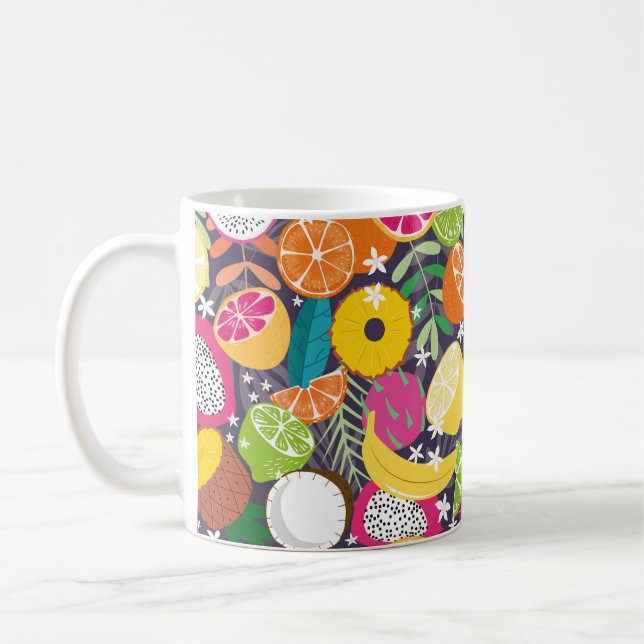 Fruchtnahtloses Muster, Sammlung exotischer Tropen Kaffeetasse (Links)