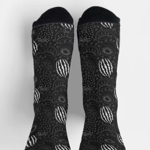 Fruchtnahtloses Muster schwarz-weiß tropischer Kri Socken