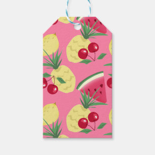 Fruchtsäfte auf rosafarbenem Hintergrund. Geschenkanhänger