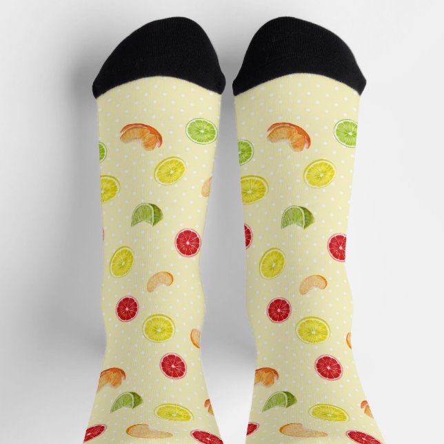 Fruchtsalat auf gelben und weißen Polka-Punkten Socken (Oben)