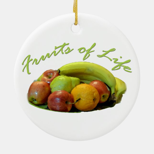 Fruchtschale, Orange, Apfel, Birne, Keramikornament (Hinten)