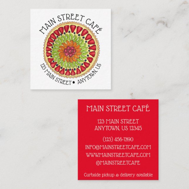 Fruchttorte Pie Französisch Konditorei Koch Backwa Quadratische Visitenkarte (Vorne/Hinten)