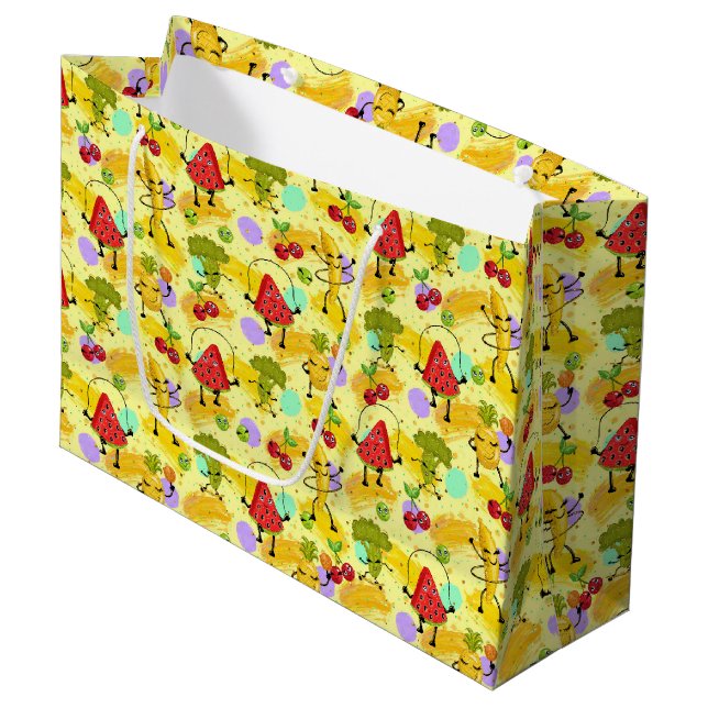 Fruchtvegie-Party Große Geschenktüte (Vorderseite Schrägansicht)