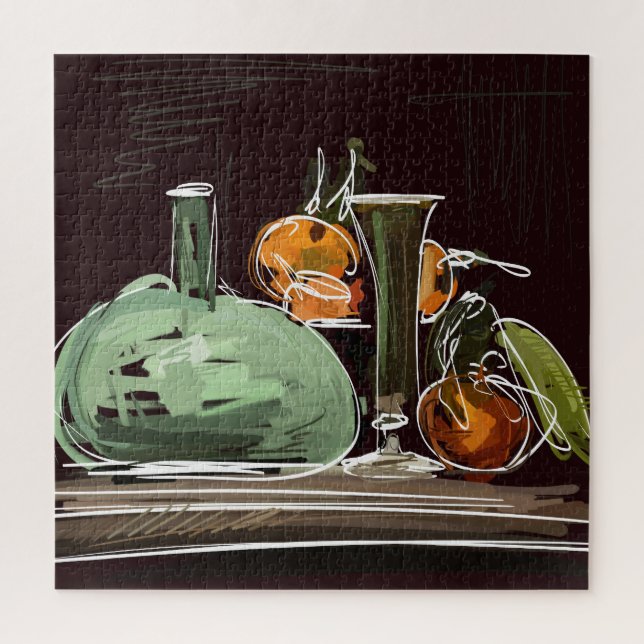 Fruchtwein-Grüne Vase mit Expressionist Puzzle (Vertikal)