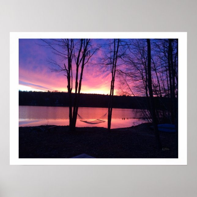 Früh morgens Sonnenaufgang am See Poster (Vorne)
